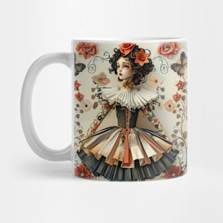 Cute Paper Doll With Fan Victorian Lace Dress Art Mug